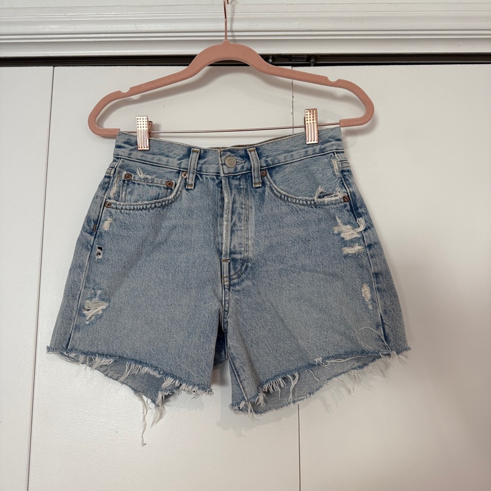 Agolde Parker long Blue Jean Shorts High-Waisted Distressed